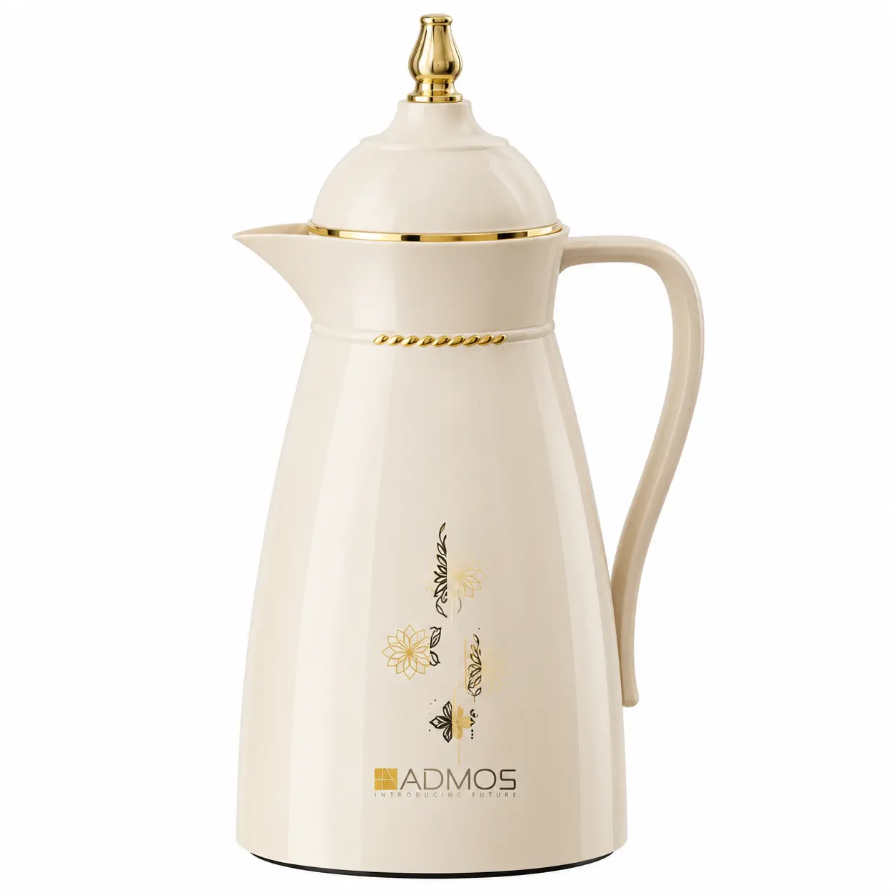 Elegant Insulated Thermal Vacuum Flask with Handle, Easy-Pour Spout & Gold Floral Design