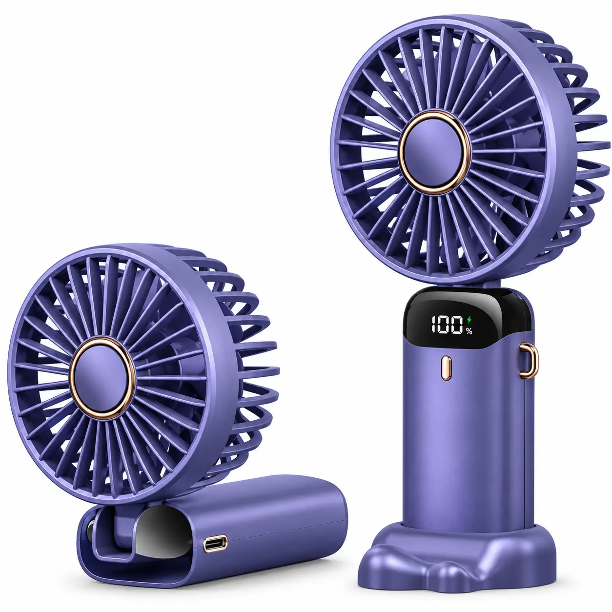Portable Rechargeable Mini Fan with Digital Battery Display, Adjustable Stand & USB Charging